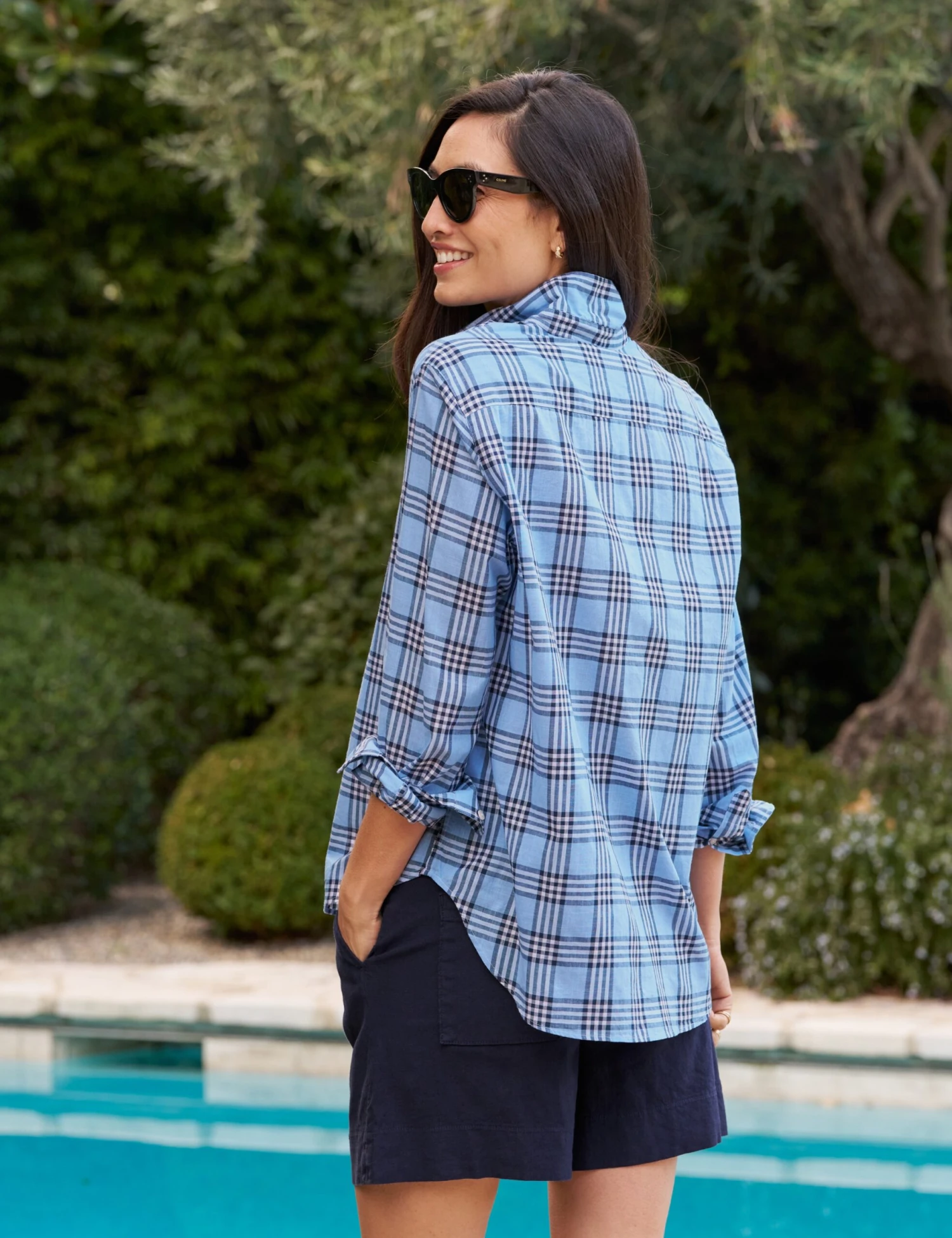 EILEEN Blue And Navy Plaid, Casual Cotton - Image 2