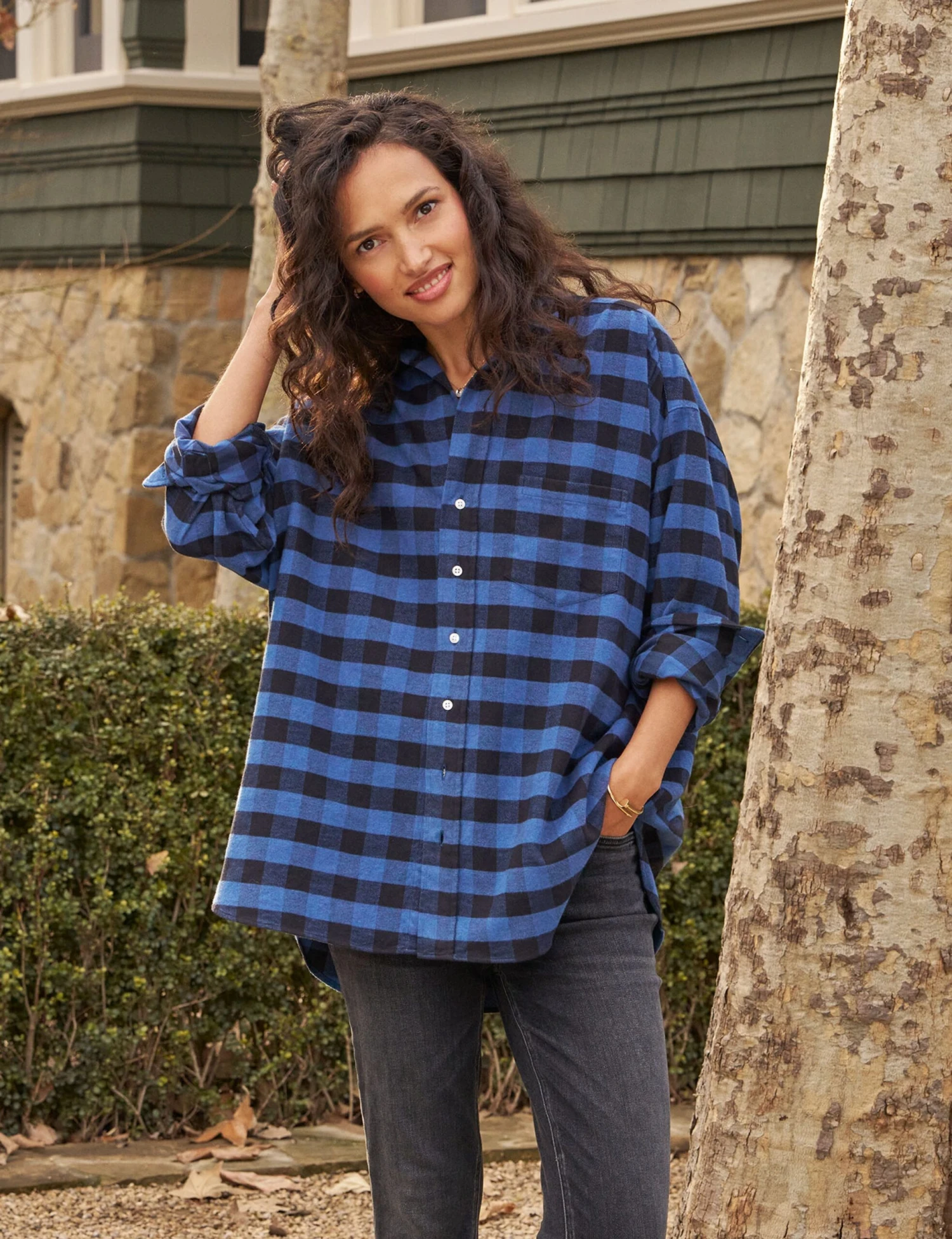 SHIRLEY Blue And Black Plaid, Flannel