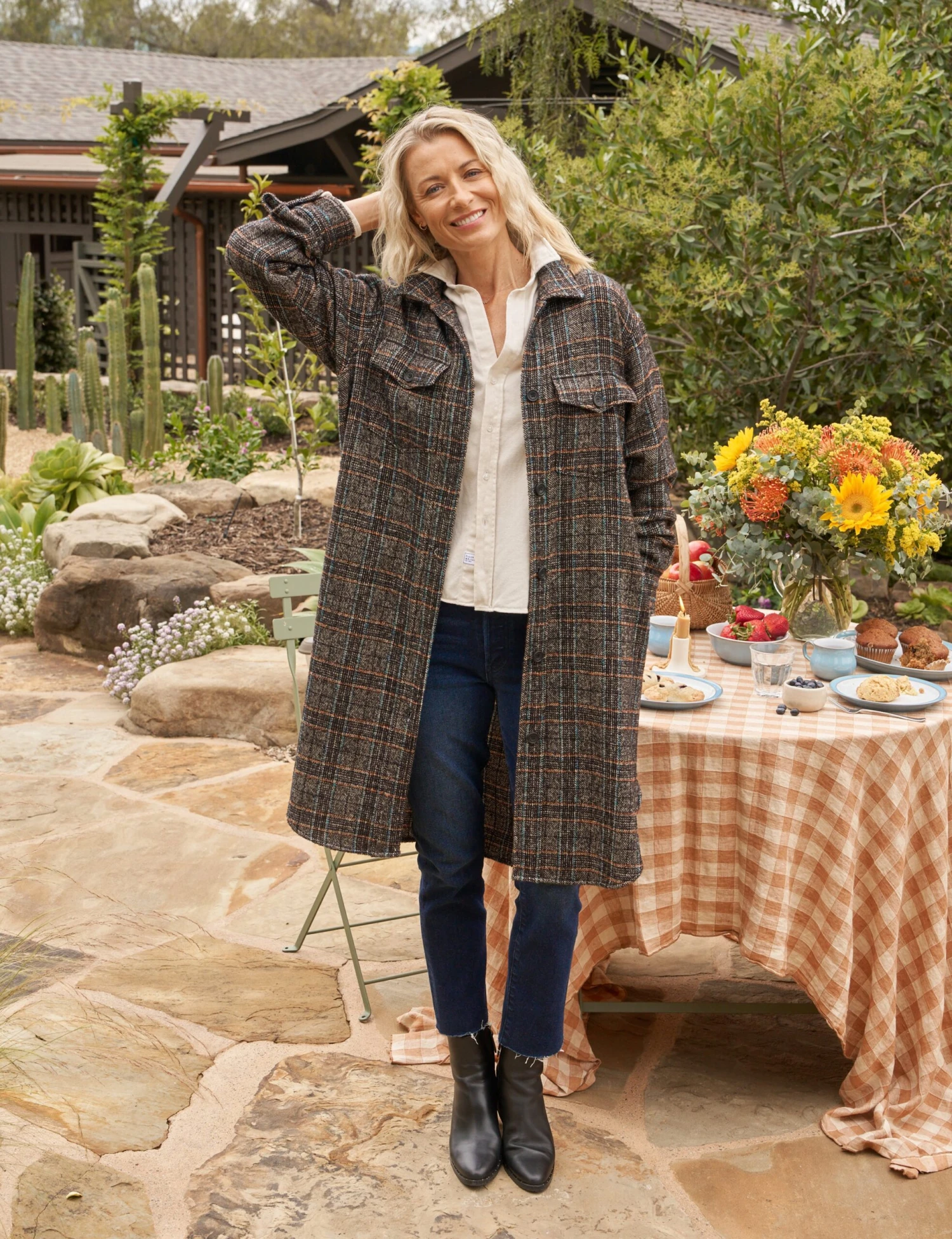 GAVIN Black And Blue Plaid, Italian Bouclé Wool